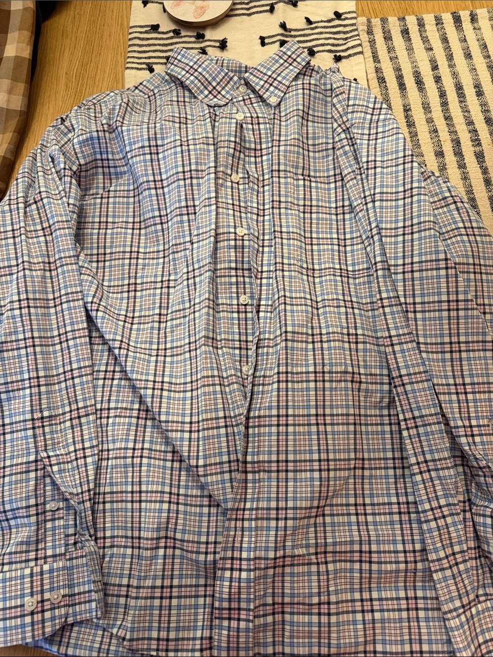 Jos. A. Bank Men's Light Blue and Pink Multi-Check Button-Down Shirt